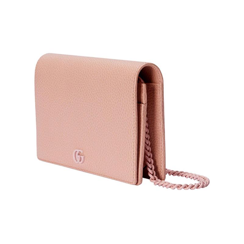 Gucci GG Marmont series snap closure detachable chain shoulder strap leather chain bag wallet shoulder crossbody bag mini women's light pink