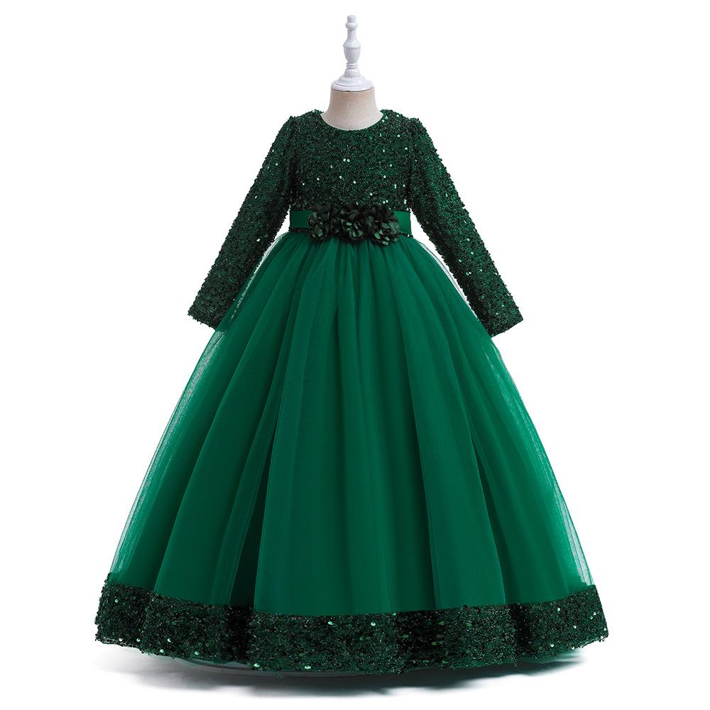 Длинные рукава Зимнее платье для девочек-цветочниц на свадьбу Рождественское платье Принцесса Торжественное длинное платье Детские платья для девочек Официальное вечернее платье