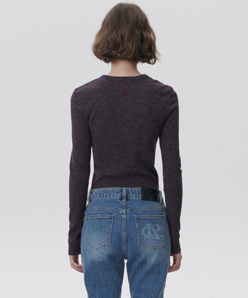 PLAC WOMEN Henley Neck Long Sleeve T-Shirt Purple