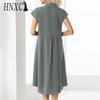 HNXC Женская мода лето весна однотонный принт поло воротник высокая талия повседневные платья