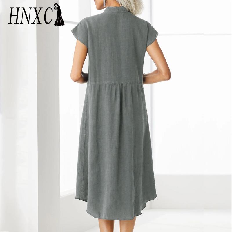 HNXC Женская мода лето весна однотонный принт поло воротник высокая талия повседневные платья