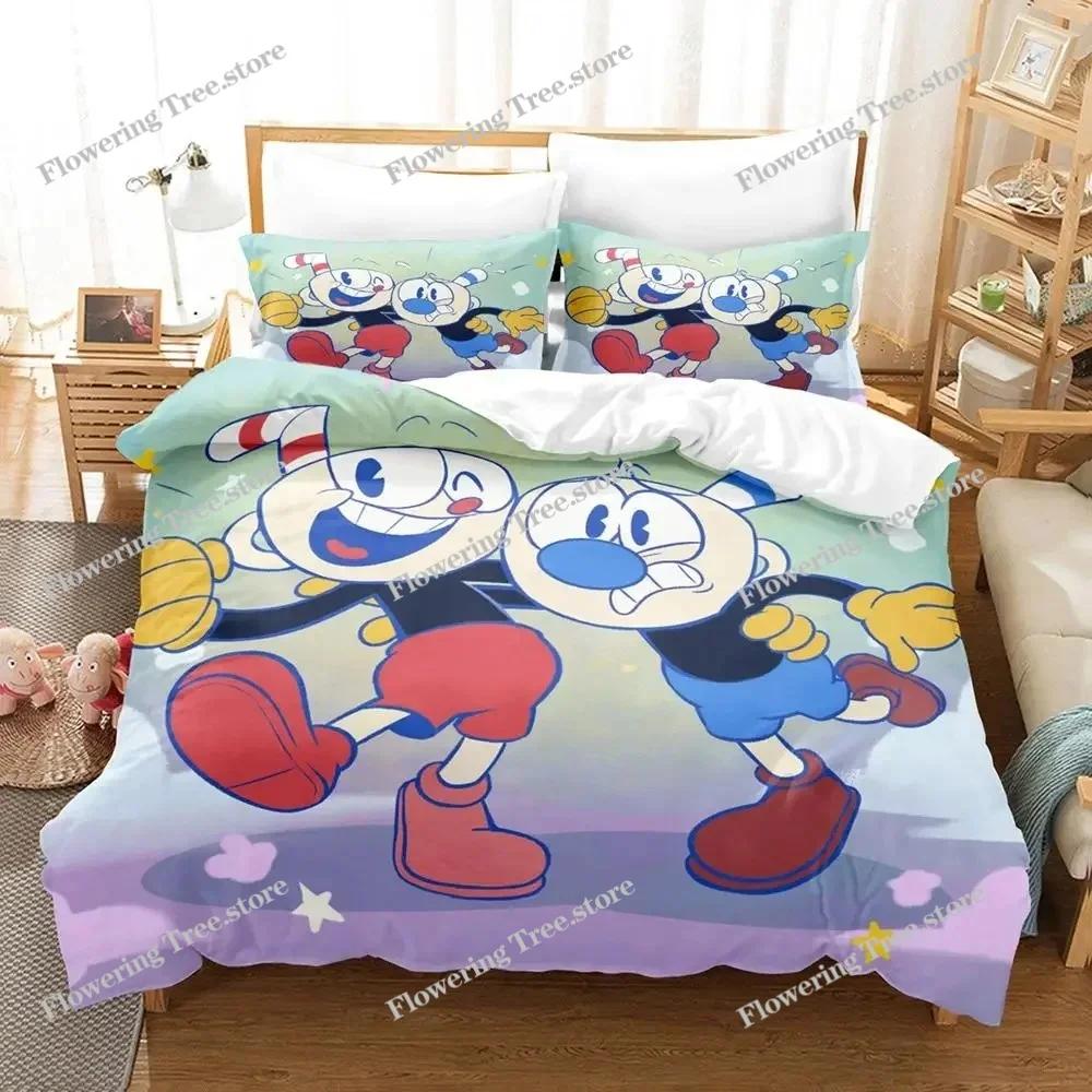 Комплект постельного белья с изображением мультяшного персонажа Mugman Cuphead, пододеяльник, стеганое одеяло, наволочка, одеяло размера «king-size», комплект постельного белья для мальчиков и взрослых