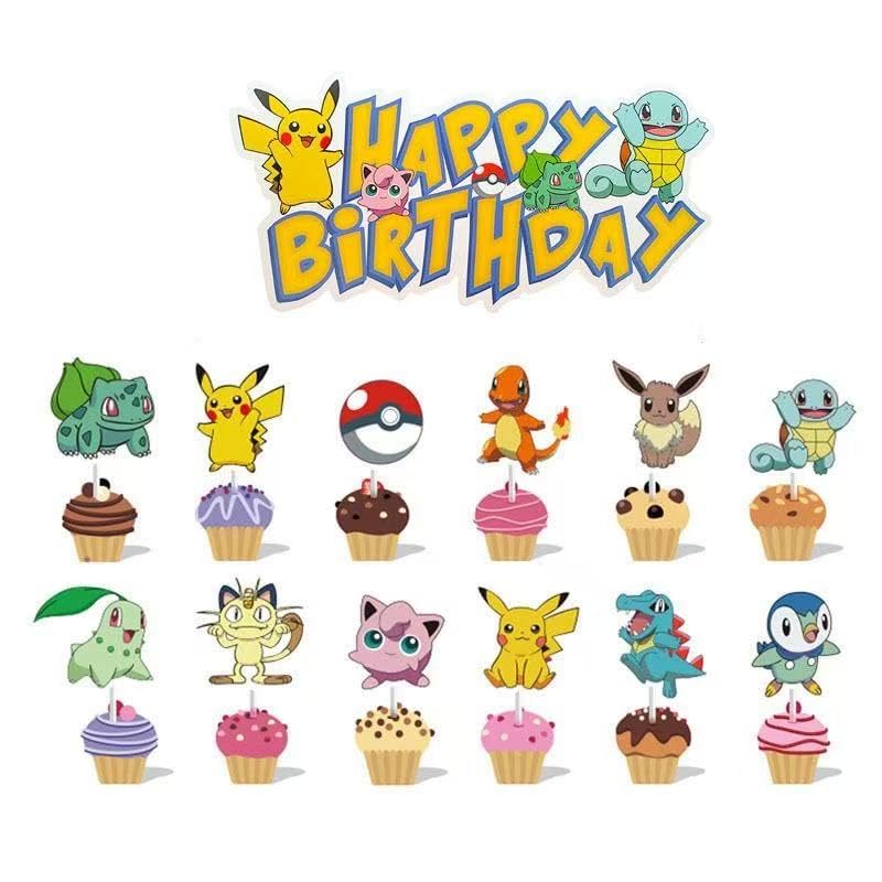 Classic Pokémon Theme Party Decoration Set - Features popular characters 18 themed balloons + 13 cake toppers 1 decorative flat ribbon. Instantly