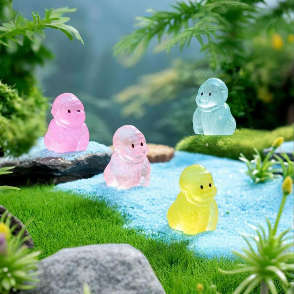 10/20Pcs Luminous Mini Resin Gorilla, Glow In The Dark Small Miniature Chimpanzee Tiny Monkey Animal Figures For Diy Fairy Garde