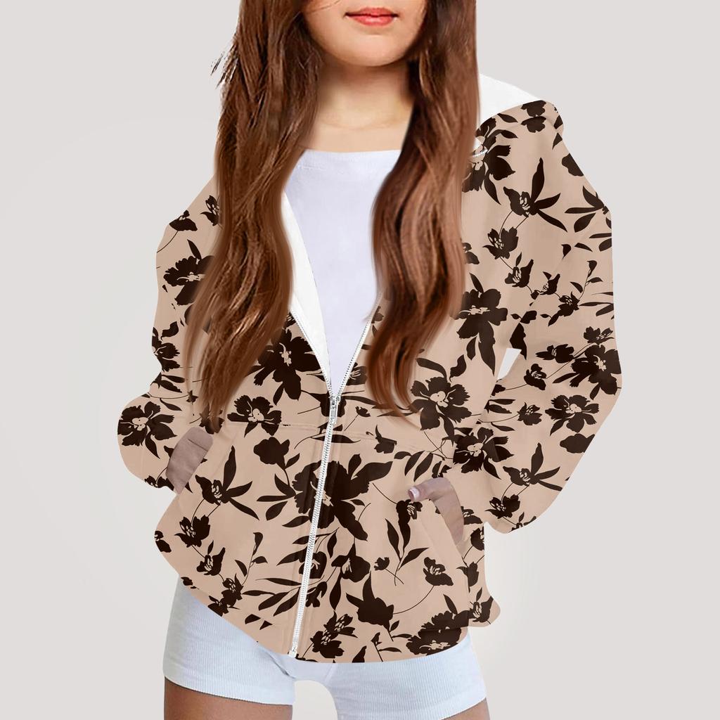 Детская мода Принтованная толстовка с капюшоном с длинными рукавами Куртка-худи для девочек