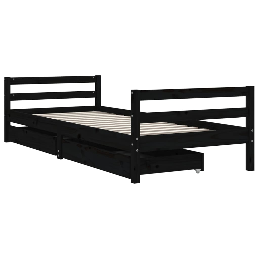 Детская кровать с ящиками Черная 80x200 см Массив сосны