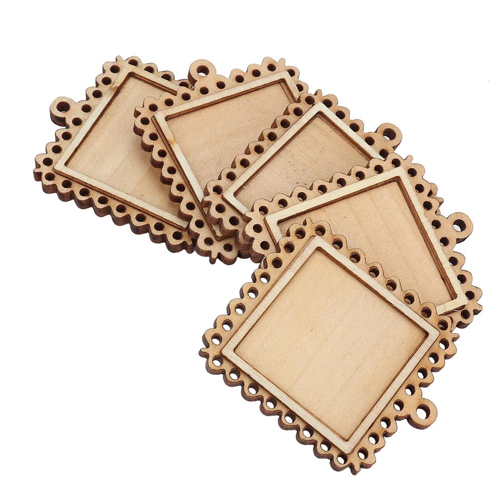 5 шт. деревянные прямоугольные тиснения пустая основа маленькая деревянная фоторамка брелок для ключей лотки