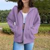 Женская повседневная модная однотонная толстовка с капюшоном и молнией с длинными рукавами