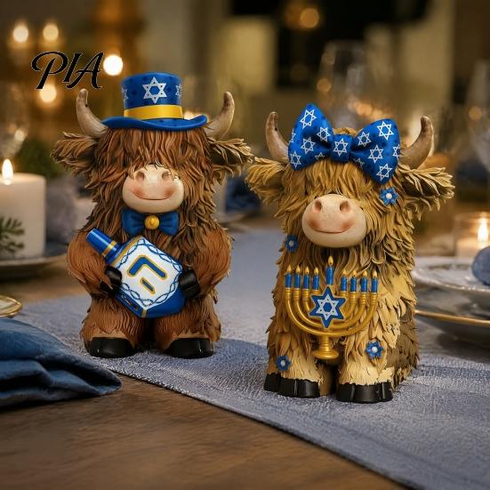 Office Shelf Decoration 2Pcs Magic Cow Figurines, Creative Resin Animal Statue with Wizard Theme, Cute Sculpture Desk Home Decor, 2-Pack, Unique Gift