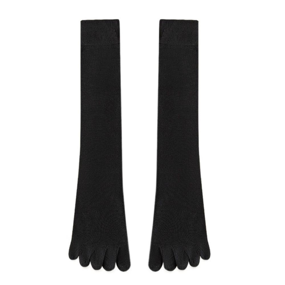 Solid Color Five Finger Long Socks Anti-slip Mid-tube Stocking Women Spring Summer