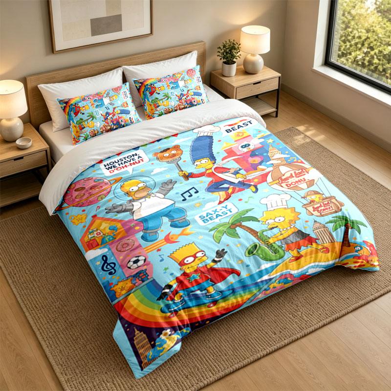 3Pcs Bedding SetThe Simpsons Soft Bed Sheet and Two Pillowcases Home Bedroom Decor