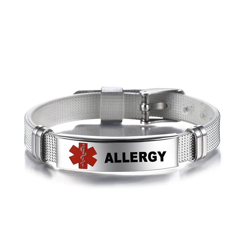 Medical Alert Bracelets Allergy Bangle Bracelet Type 2 Diabetic Stainless Steel Medical Logo Wristband Cool Men Women Jewelry