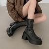 Женские ботильоны осенние ретро черные короткие ботинки женские туфли на круглой платформе с высоким каблуком модные женские туфли на толстой подошве