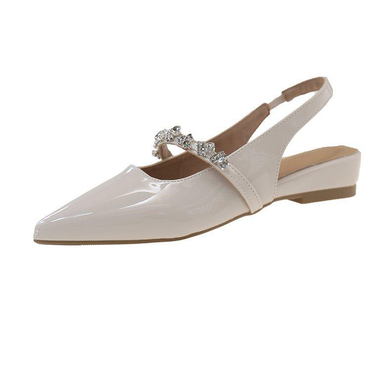 Giant Skinny~ Rhinestone Silver Pointed Back Air Mary Jane Small Leather Shoes Women's Summer Low Heel Baotou Sandals