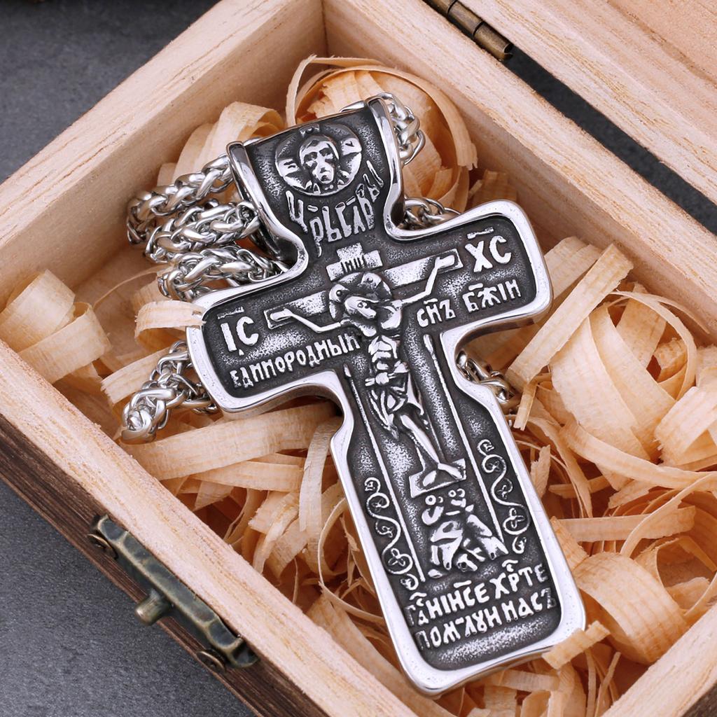 Модное религиозное ожерелье с крестом Иисуса из нержавеющей стали, мужское ожерелье с подвеской в ​​виде Святого Бенедикта веры, винтажное очаровательное ювелирное изделие, подарок
