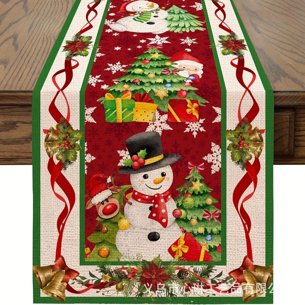Snowman Christmas Table Runner Elk Merry Christmas Decorations New Christmas Tablecloth  Home Decor