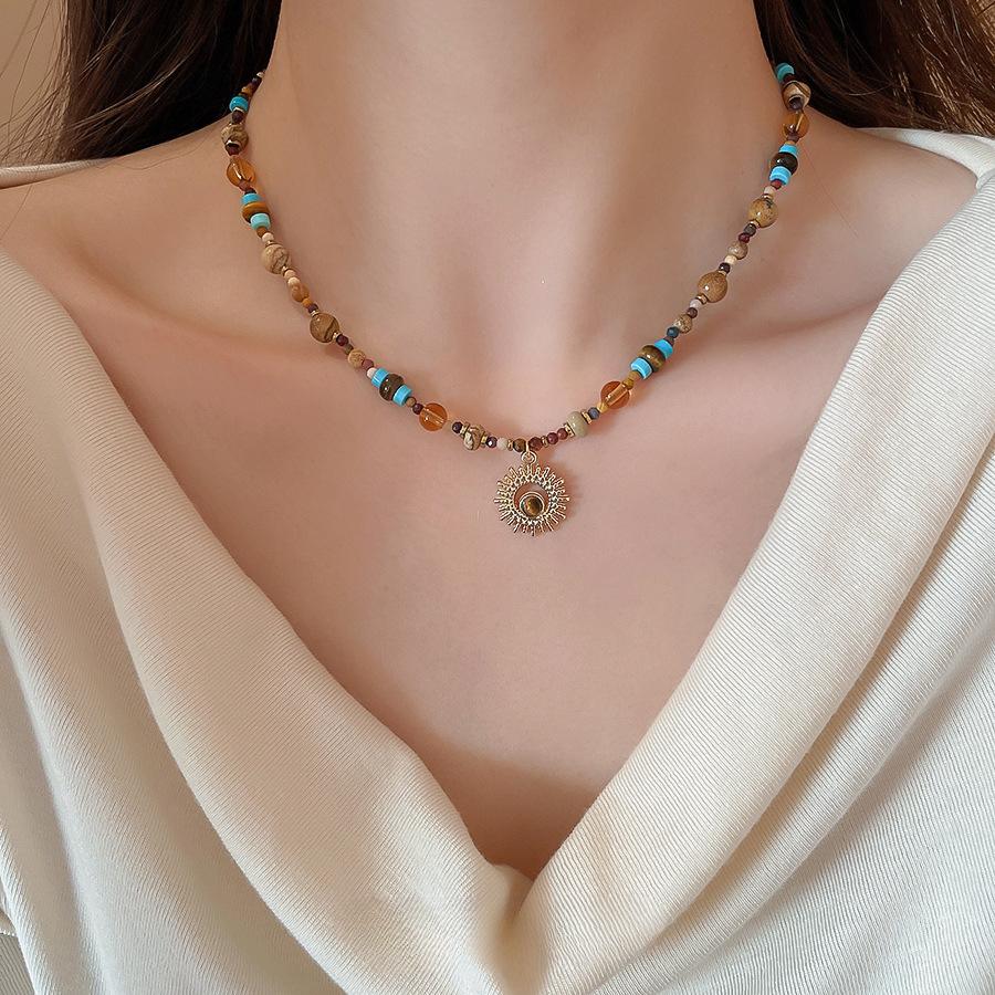 Подсолнух, ожерелье из бусин, новый китайский винтажный чокер, женские украшения класса люкс