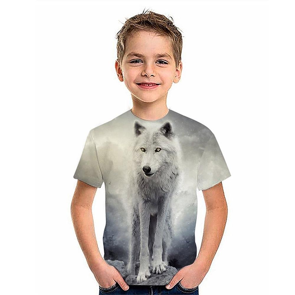 2025 Ретро Животное Волк 3D Печатная Футболка Дети Детские Футболки На День Рождения Детская Одежда Для Мальчиков Девочек Повседневные Футболки Топ Футболка Лето