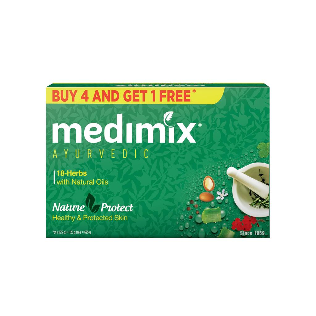 Medimix Ayurvedic Classic 18 Herbs Bathing Soap 125g (Buy 4 Get 1 EXTRA Combo Pack) | Natural Oils For Healthy & Protected Skin | Shop Herbal | Natura