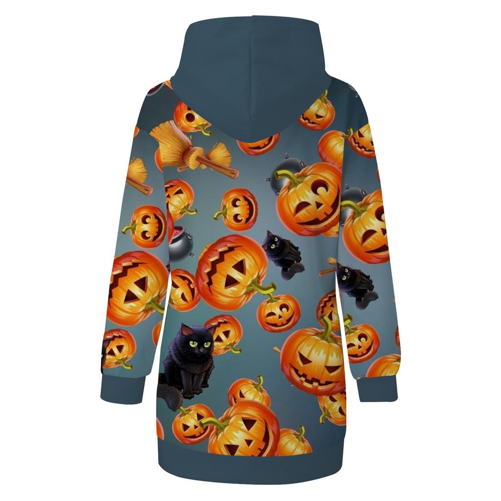 Women's And Winter Hooded Sweatshirt Dress Halloween Print Dress