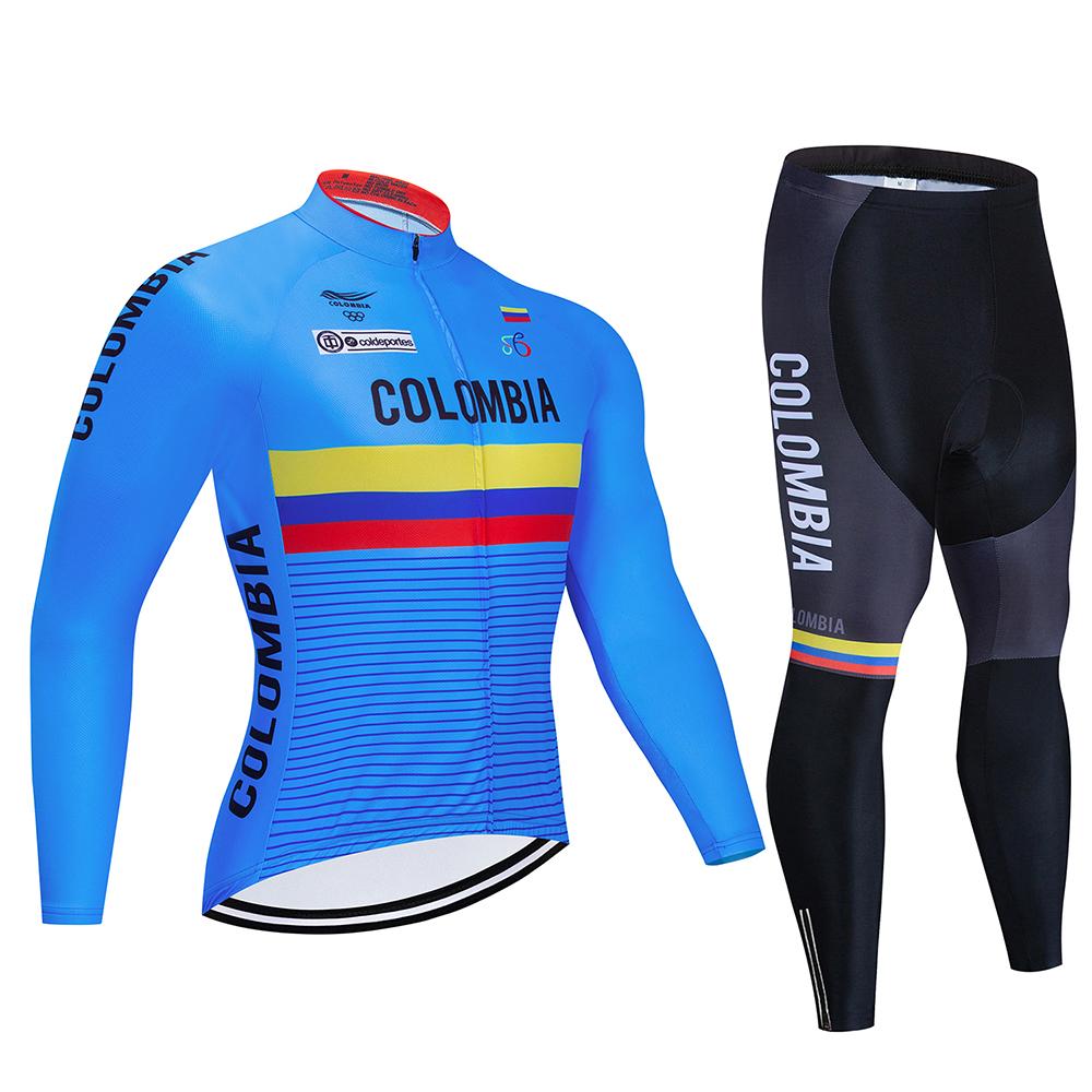 2025 COLOMBIA Autumn Men Long Sleeve Cycling Jersey Set Bib Pants Ropa Ciclismo MTB Bicycle Cycling Clothing Outdoor Sportswear