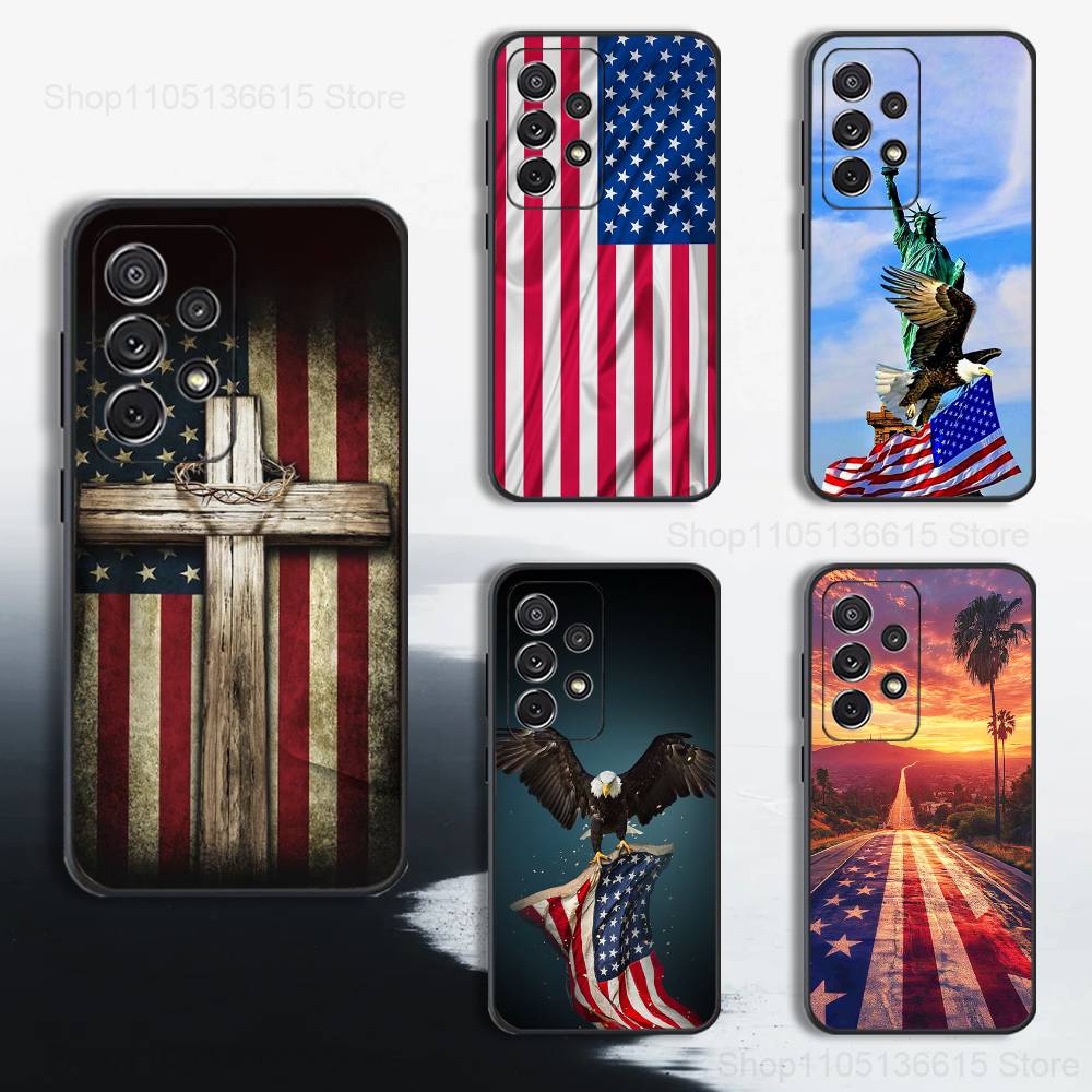 Cool Art Americans Flag Case For Samsung S10,Plus,S9,S22,S25,Ultra,S24,S21,S20,S23,FE,Lite,Soft Silicone Black