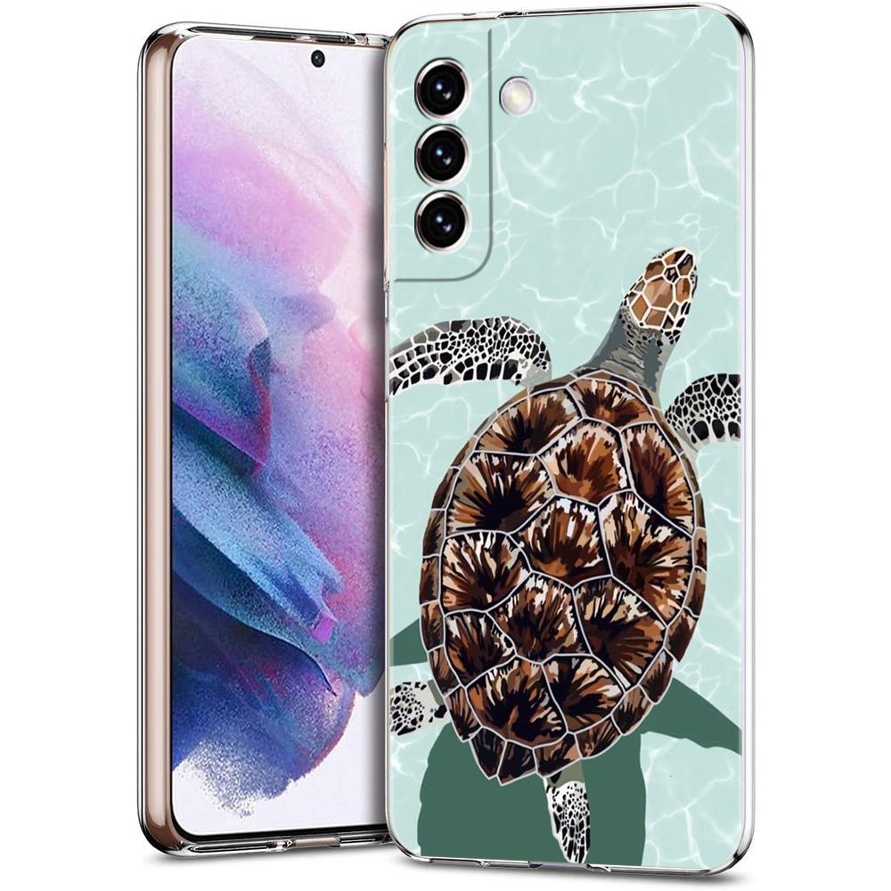 Чехол для телефона Samsung S24 Ultra S23 FE S22 S20 S21 5G S10 S9 Plus S10E S8 Мягкий Прозрачный милый Мультяшный морская черепаха океанский синий Чехол