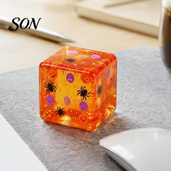 Cube Squeeze Toys Halloween Stress Sensory Toy, Toy with Pumpkin Skull Anxiety Relief Gadget Spider Pattern, Clear Party