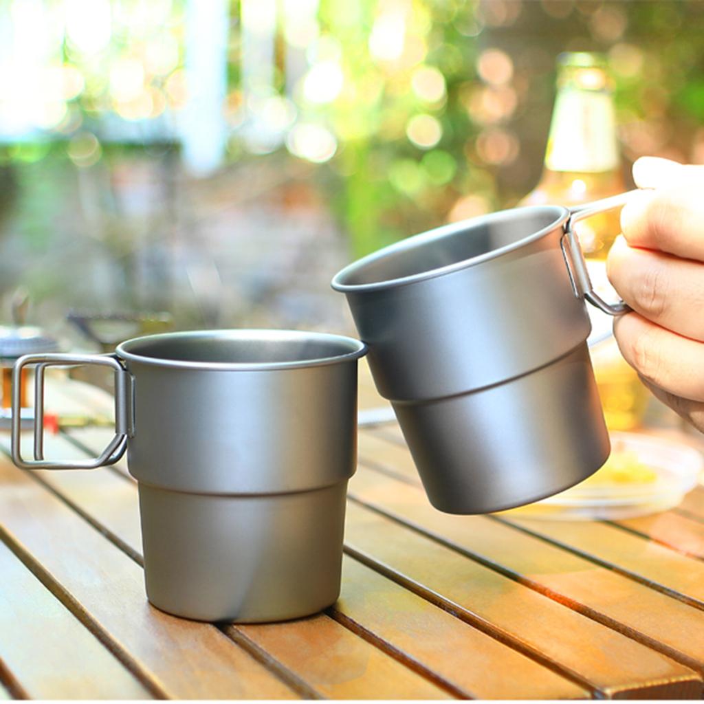 Stackable Coffee Mugs Titanium Camping Cups 300ml Foldable Handle Outdoor Coffee Mugs Reusable