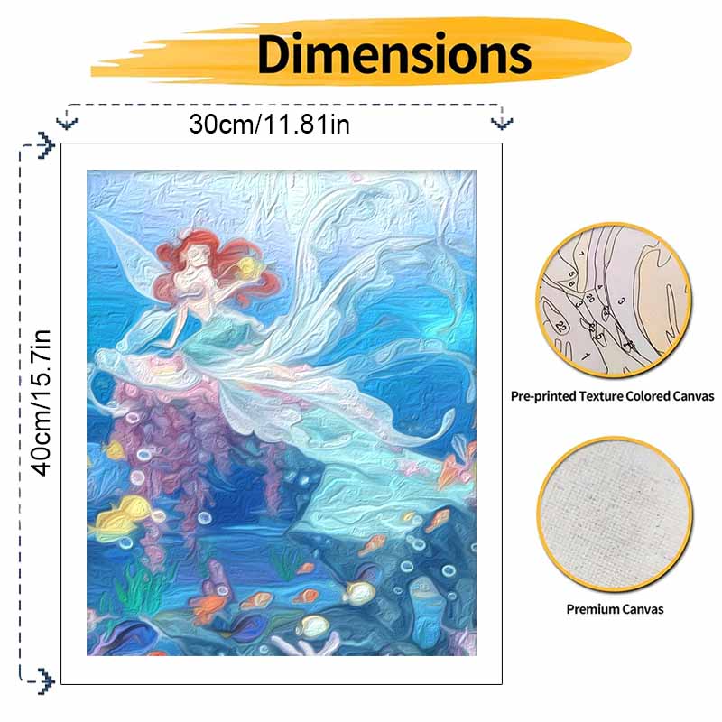 Disney Oil Painting DIY Digital Painting The Little Mermaid Underwater Scene HandPainted Wall Art for Living Room and Entryway.