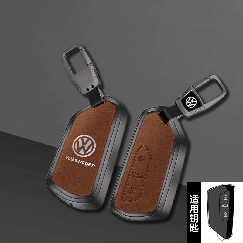 hijk1 Leather Car Smart Remote Key Case Cover Protector Holder Shell Fob For Volkswagen VW Golf 8 MK8 ID-4 ID-6 Keychain Accessories
