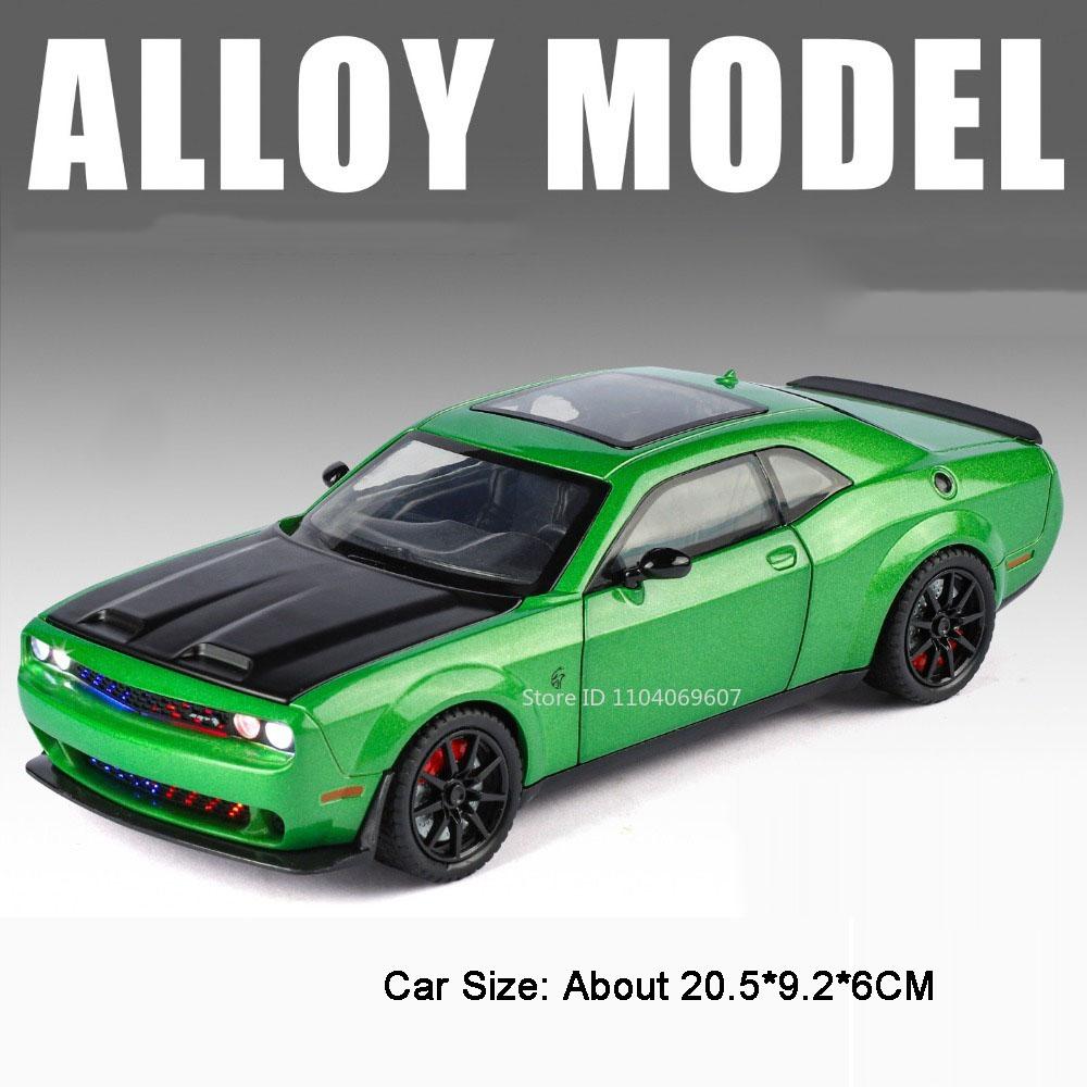 Масштаб 1:24 Игрушечная модель спортивного автомобиля Hellcat Музыка Свет Оттягивающийся Механизм Открывающиеся Двери Модели Полицейских Машин Металлические Литые Игрушки Для Детей