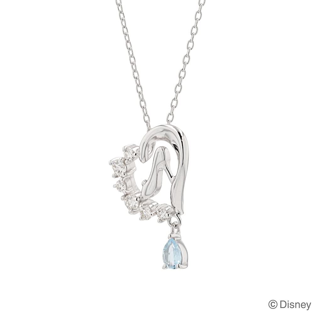 Ожерелье с подвеской «Принцесса Золушка» из 10-каратного белого золота с бриллиантами и голубым топазом в виде качающегося сердца в виде популярной стеклянной туфельки OPCDS20226 [Disney]
