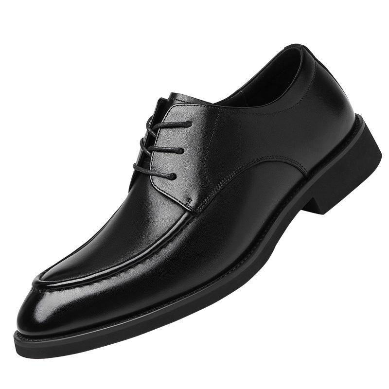 Inner height-increasing leather shoes men's 8cm 2025 spring new business dress pointed derby shoes leather commuter shoes