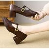 Soft Leather Retro Round Head Temperament Mary Jane Shoes Women's 2025 Autumn New One-word Buckle with Thick Heel Medium Heel Shoes