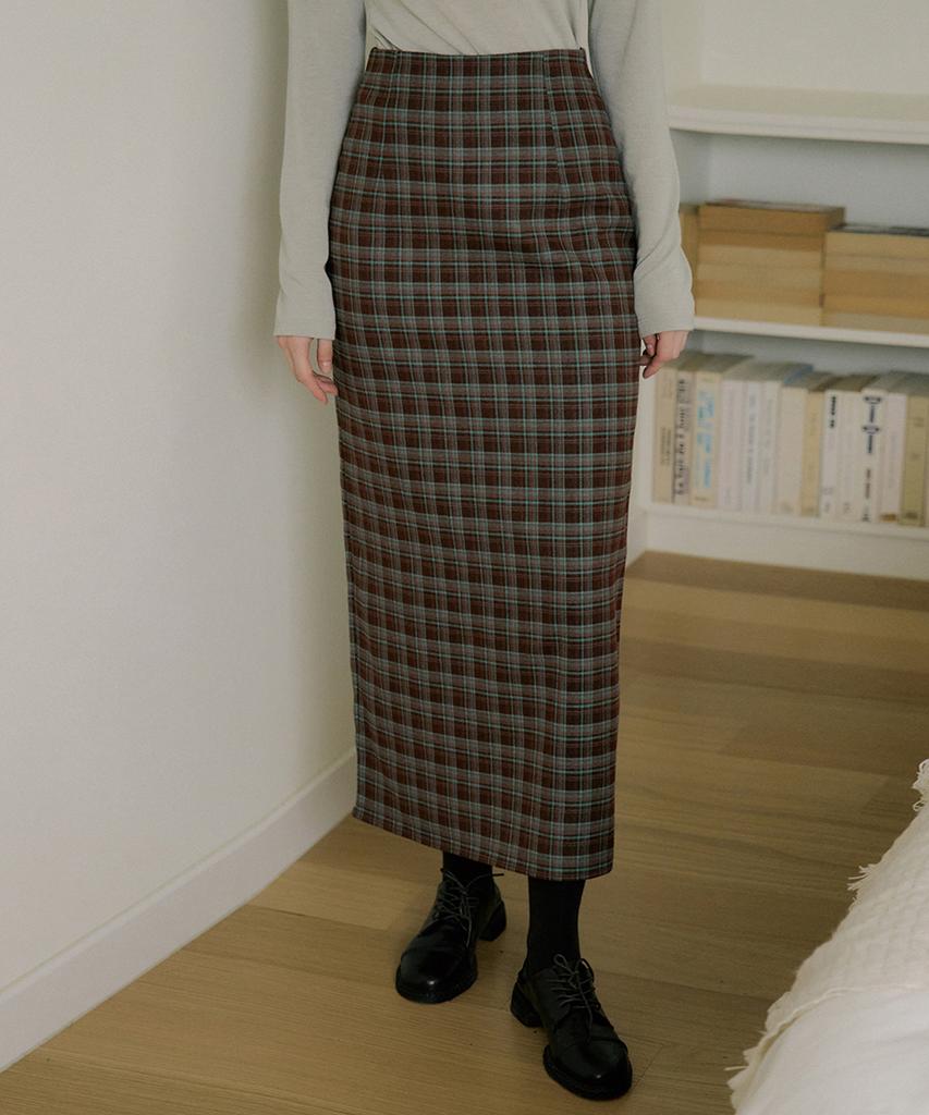 Riorg Eot Soft Check Maxi Skirt Green Choco