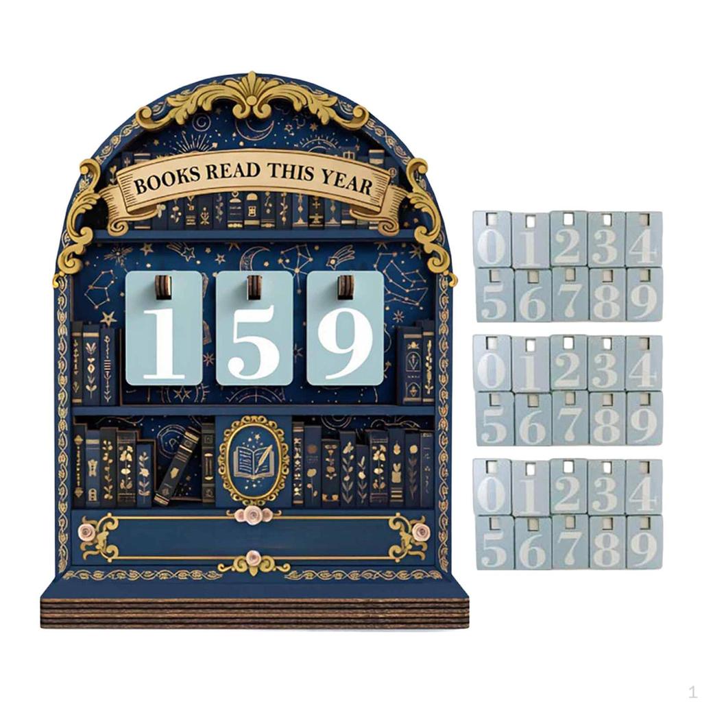 Wooden Book Read This Year Counter Sign Gift Home up to 999 Bookshelf Decoration for