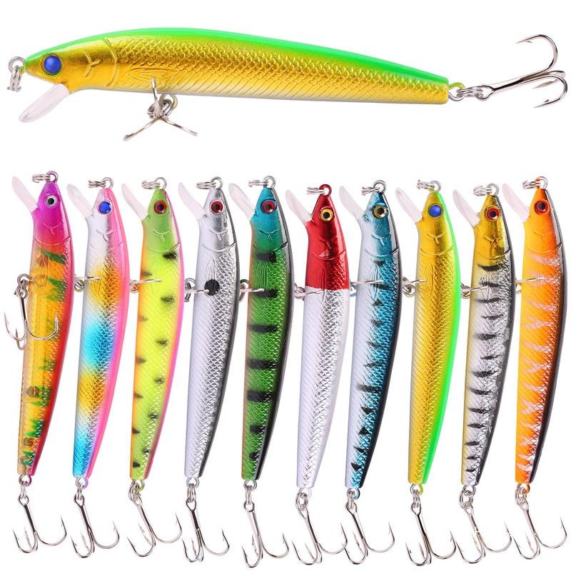 Fishing Lures 10pcs 12CM Artificial Fishing Bait Minnow Lure Treble Hooks Life-like Crankbaits Lures