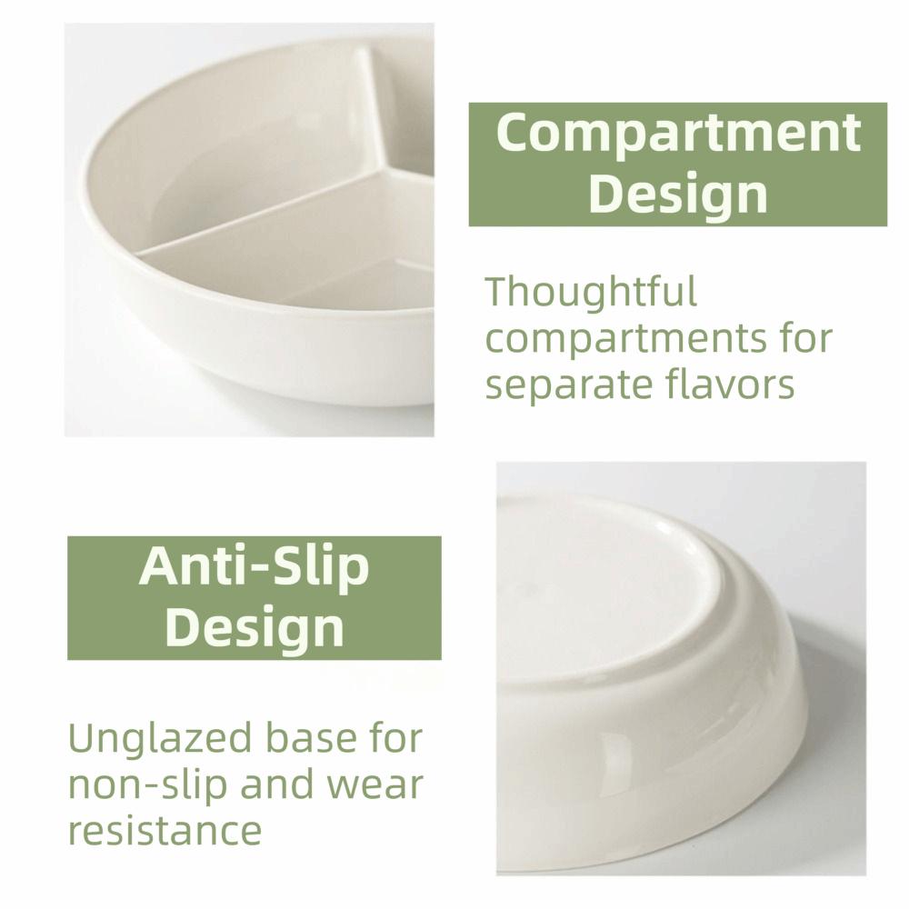 3 Compartments Grid-shaped Dinner Plate White Snack Serving Platter Rice Cooker