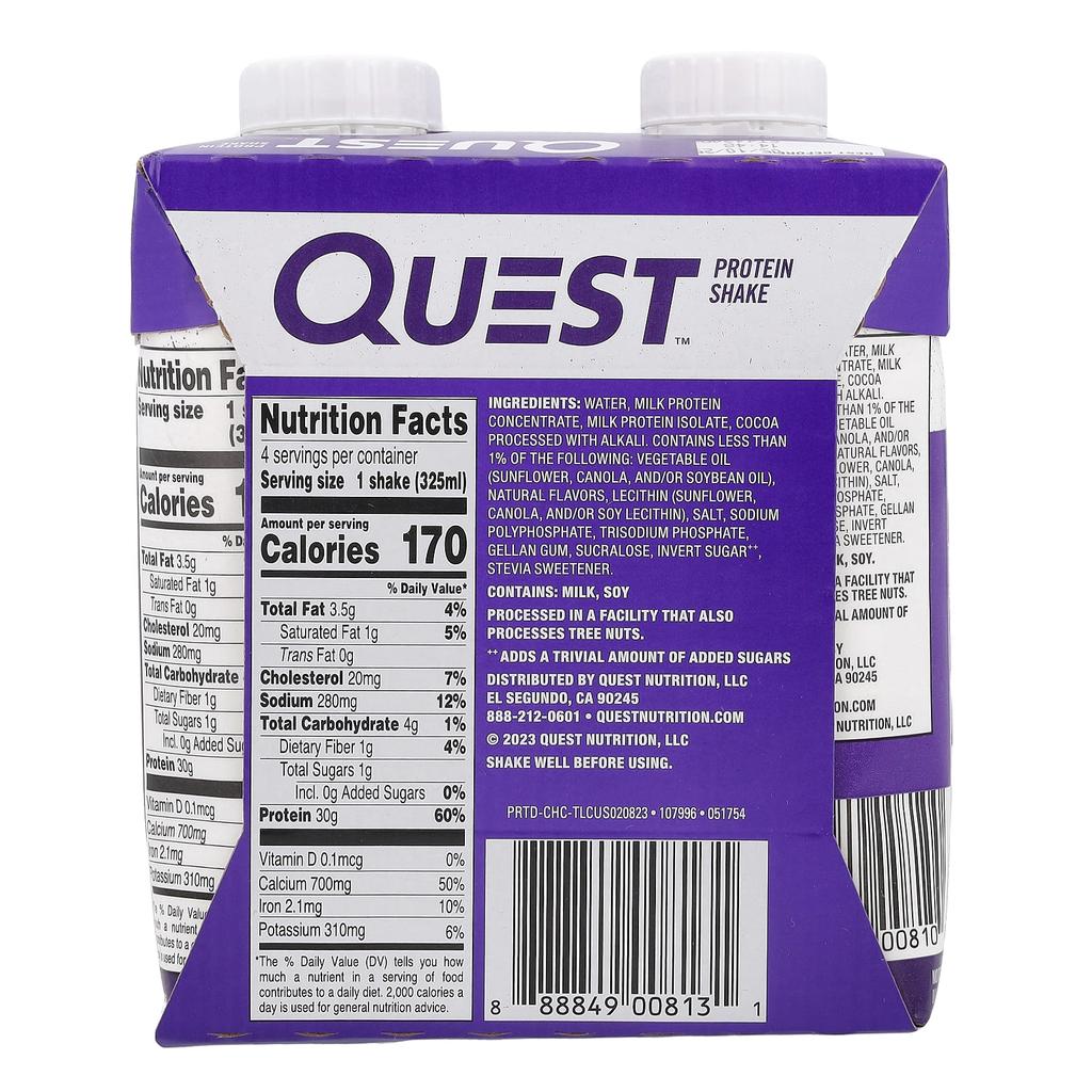 Quest Nutrition Protein Shake, Chocolate, 4 Count, 11 Fl Oz (325 Ml) Each