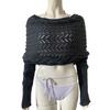 Knitted Cable Wrap Scarf with Sleeves Soft Bohemian Style Shawl Scarf Hollow Crochet Pattern