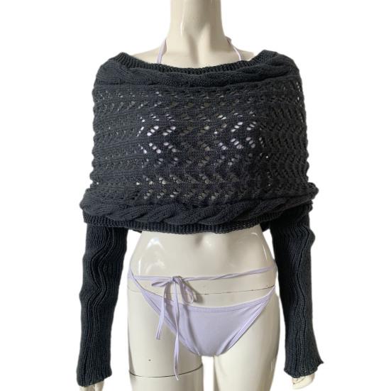 Knitted Cable Wrap Scarf with Sleeves Soft Bohemian Style Shawl Scarf Hollow Crochet Pattern