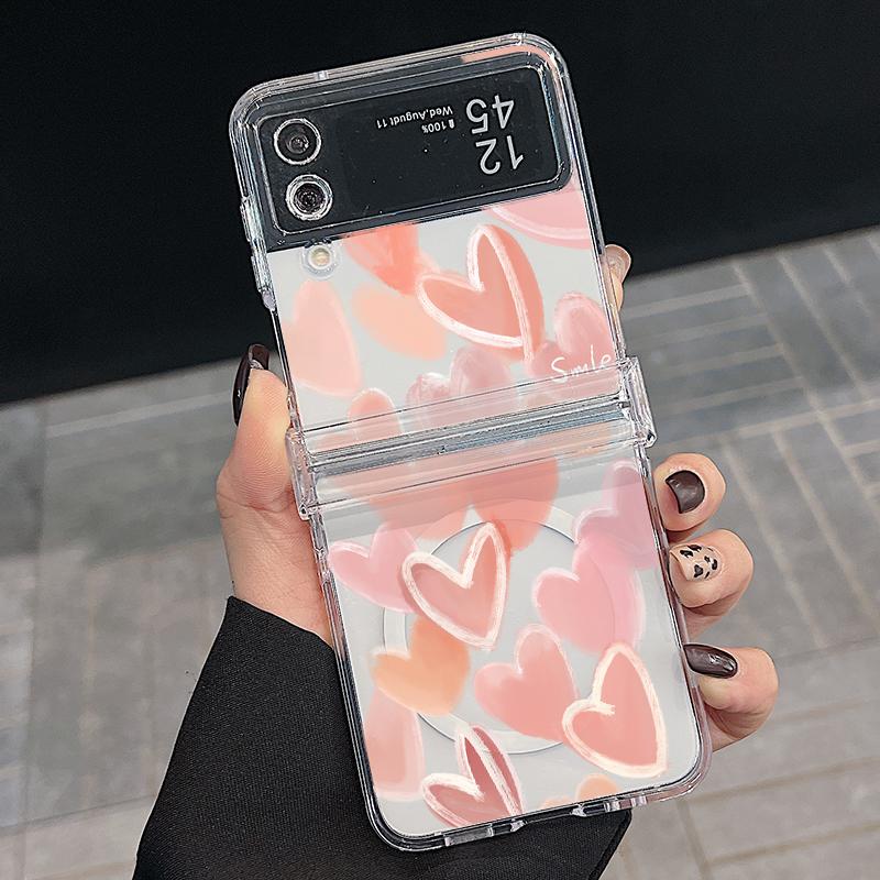3 шт. складной противоударный чехол для Samsung Z Flip6 Flip5 Flip4 для Magsafe Magnetic Colorful Love Hearts Pattern Clear Hard Pc Slim Case Cover