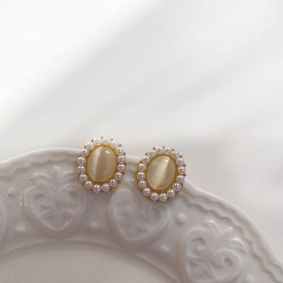 1 пара сережек из искусственного жемчуга, винтажные роскошные овальные серьги из искусственного опала из нержавеющей стали, легкие противоаллергенные украшения для ушей, ювелирные изделия для леди, свадьбы, выпускного банкета, банкета