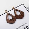 Trendy Vintage Wooden Water-drop with Metal Hollow Long Drop Earrings for Women Bohemian Statement Earrings Party Jewelry Gift