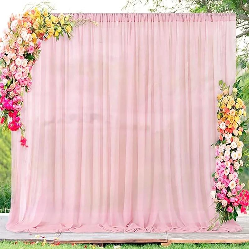 2pcs 5ft X10ft Chiffon Backdrop Curtains, 2 Layer Sheer Fabric Backdrop Drapes Drapes for Bridal Shower Wedding Arch Party Decor