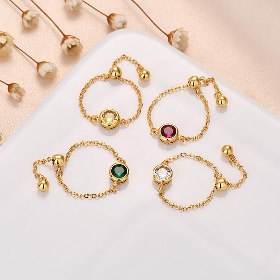 Женское регулируемое золотое кольцо с кристаллами циркона и бриллиантовой цепочкой - Европейский и американский нишевый дизайн