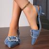 New Summer Fine Heels Women's Shoes Elegant Rhinestone Pointed Denim Mixed with High Heels Sandals High Heels Women's Pumps