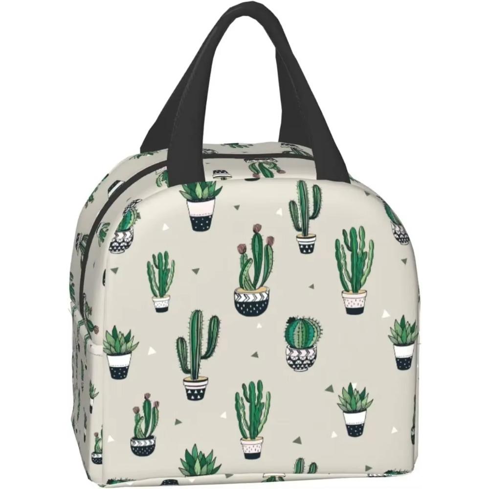 Lunch Bag Green Cute Cactus Reusable Water-Resistant Cooler Lunch Tote Box, Boys Girls Cute Container Lunch Bag School Office