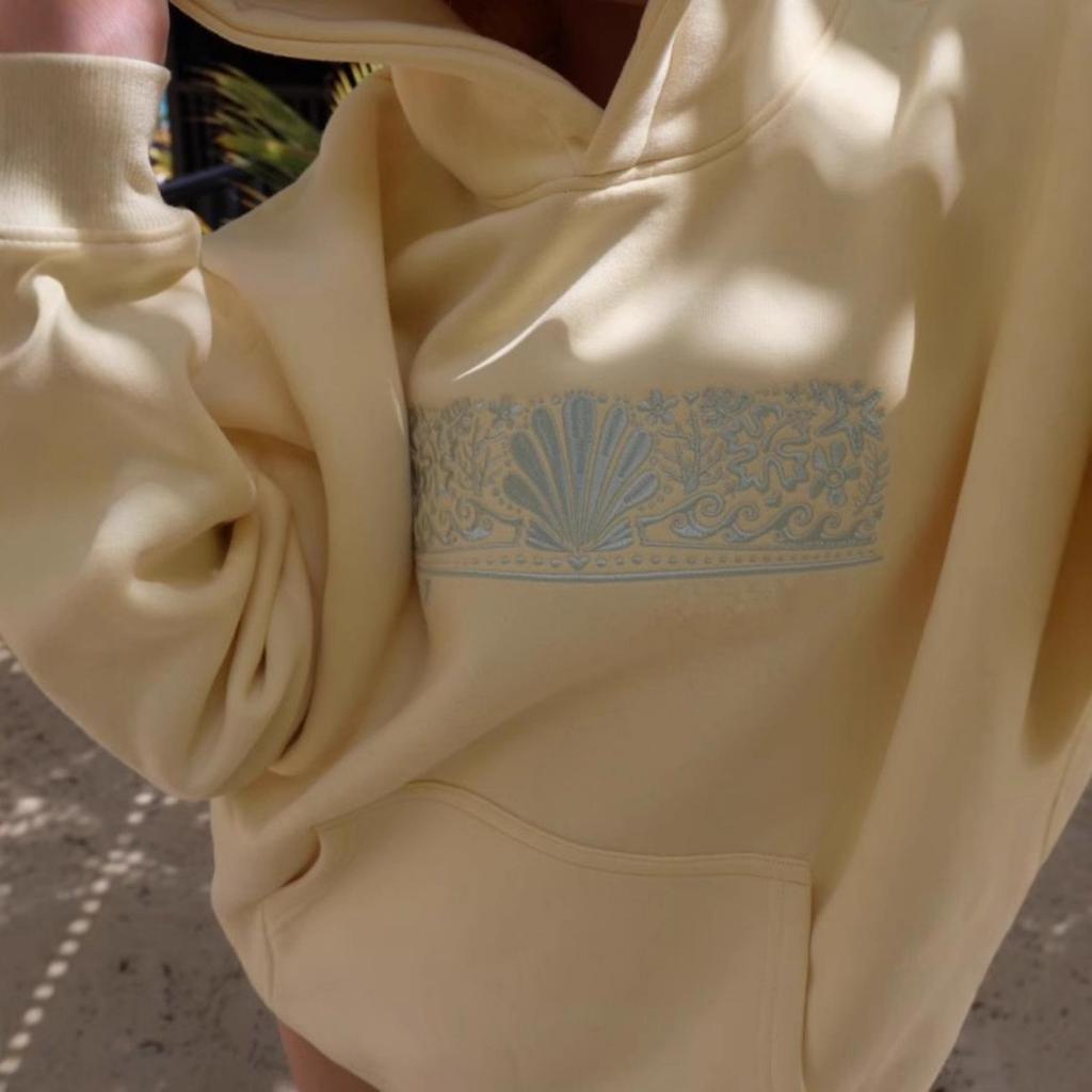 GLYDE Casual Embroidered Hooded Sweatshirt Fashion Loose Long Sleeve Pocket Solid Color Pullover Hoodie For Women